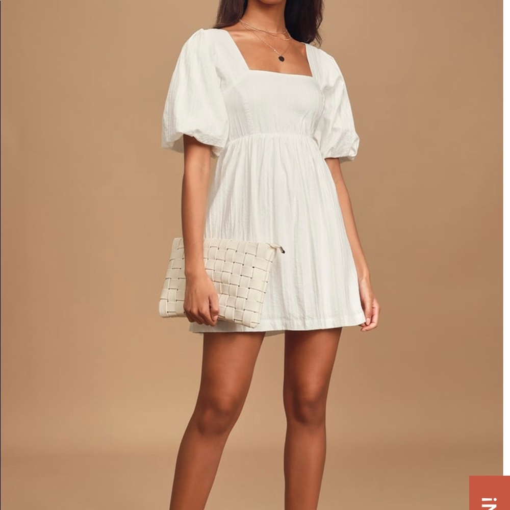 Lulus Cuteness White Puff Sleeve Babydoll Dress